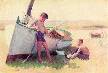 托馬斯 波洛尅 安舒茨 Two Boys by a Boat Near Cape May